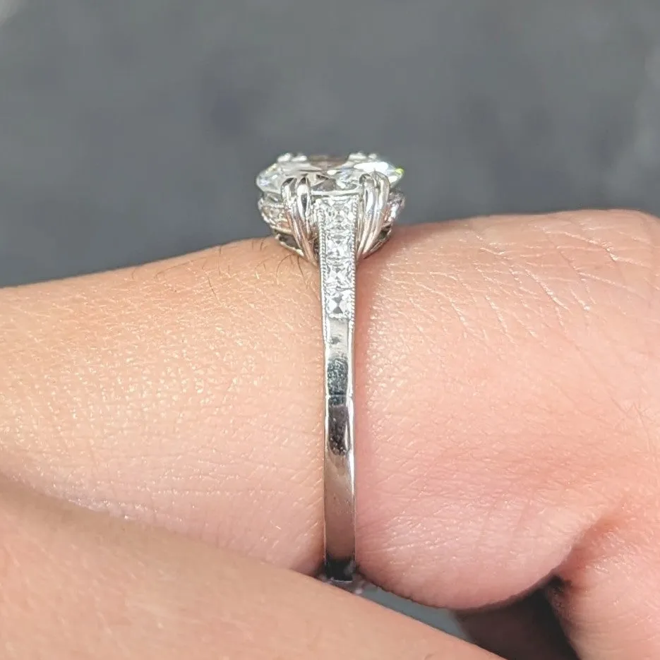 Art Deco 1.68 CTW Old European Cut Diamond Platinum Vintage Engagement Ring
