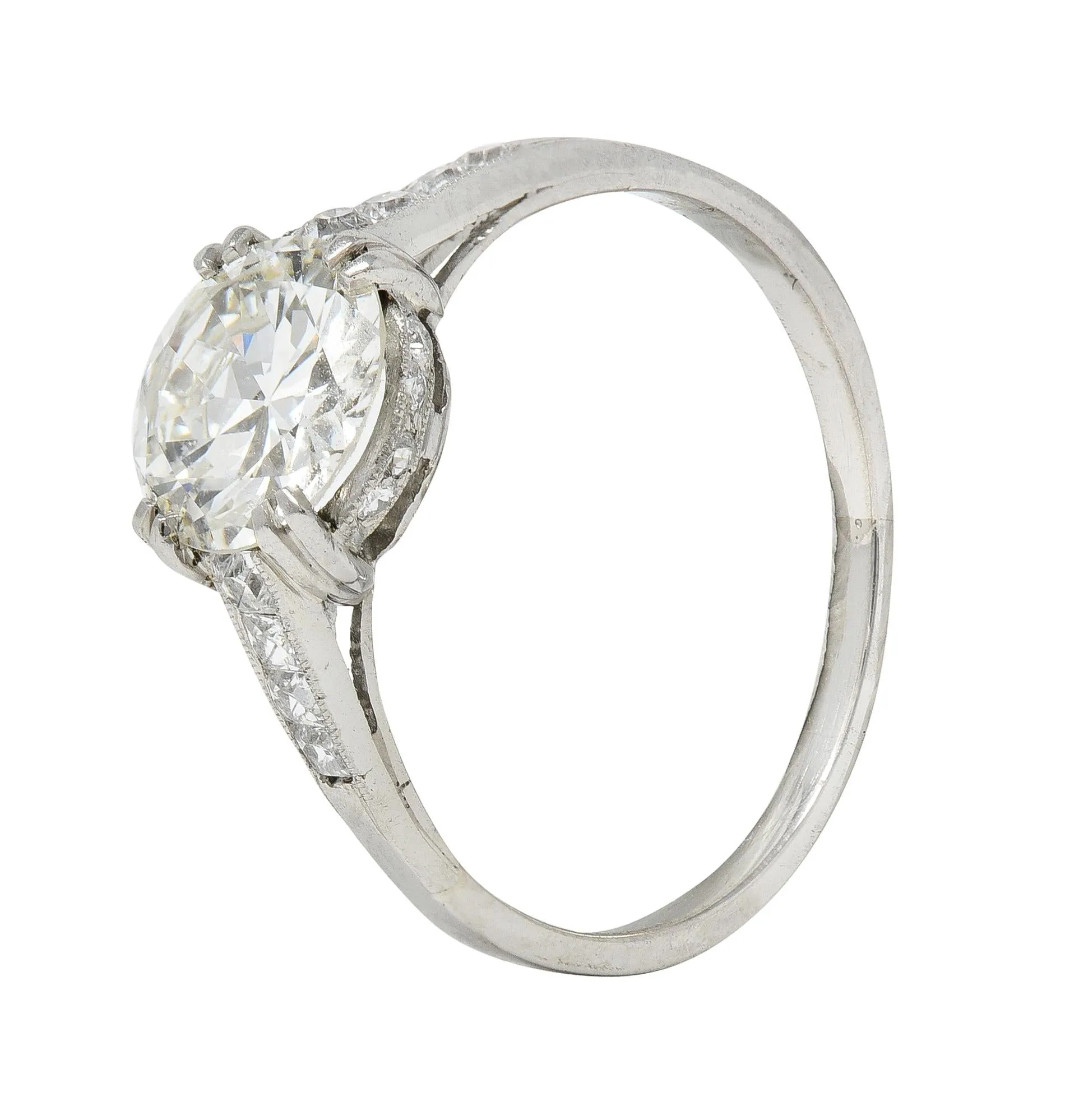 Art Deco 1.68 CTW Old European Cut Diamond Platinum Vintage Engagement Ring