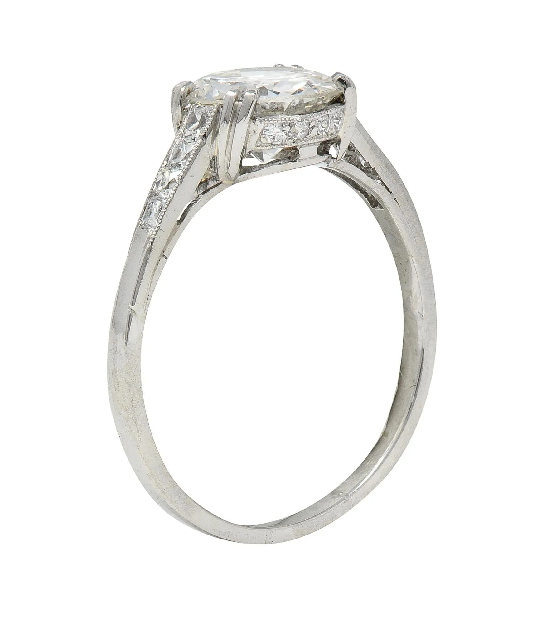 Art Deco 1.68 CTW Old European Cut Diamond Platinum Vintage Engagement Ring