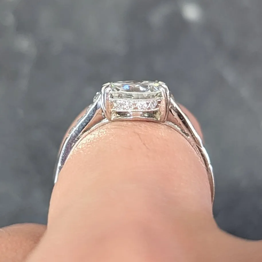 Art Deco 1.68 CTW Old European Cut Diamond Platinum Vintage Engagement Ring