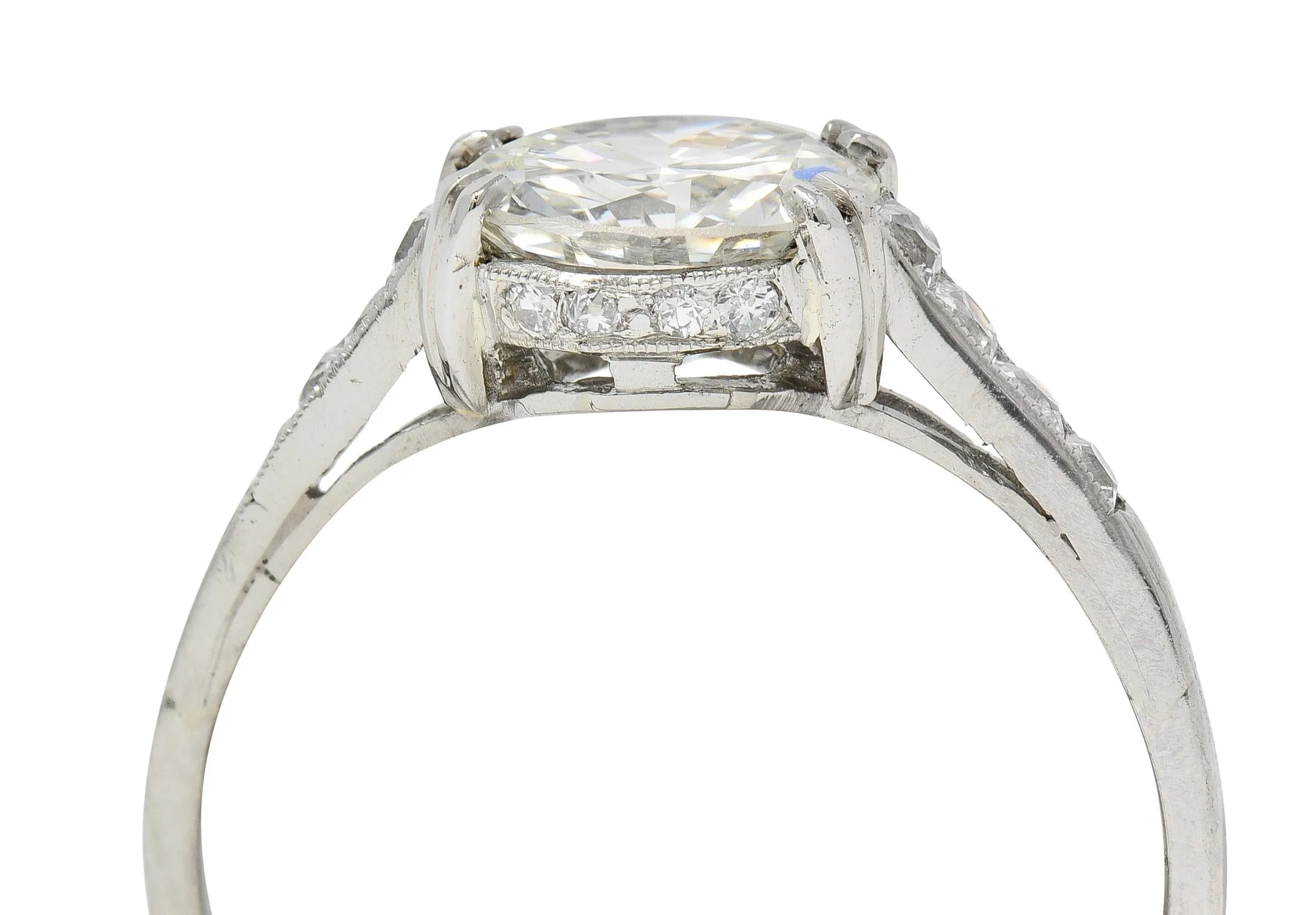 Art Deco 1.68 CTW Old European Cut Diamond Platinum Vintage Engagement Ring