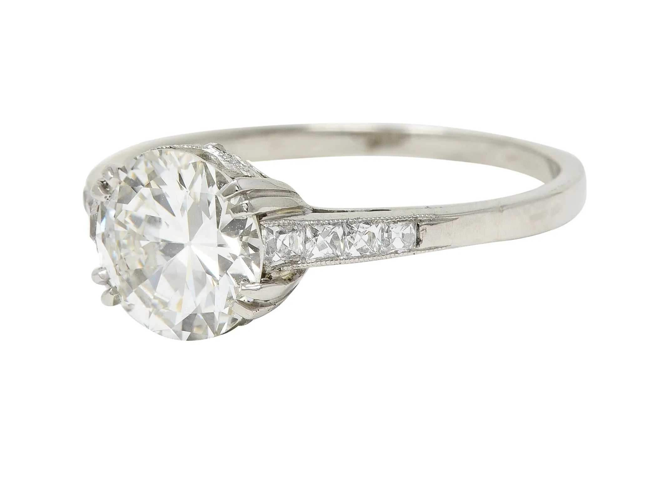 Art Deco 1.68 CTW Old European Cut Diamond Platinum Vintage Engagement Ring