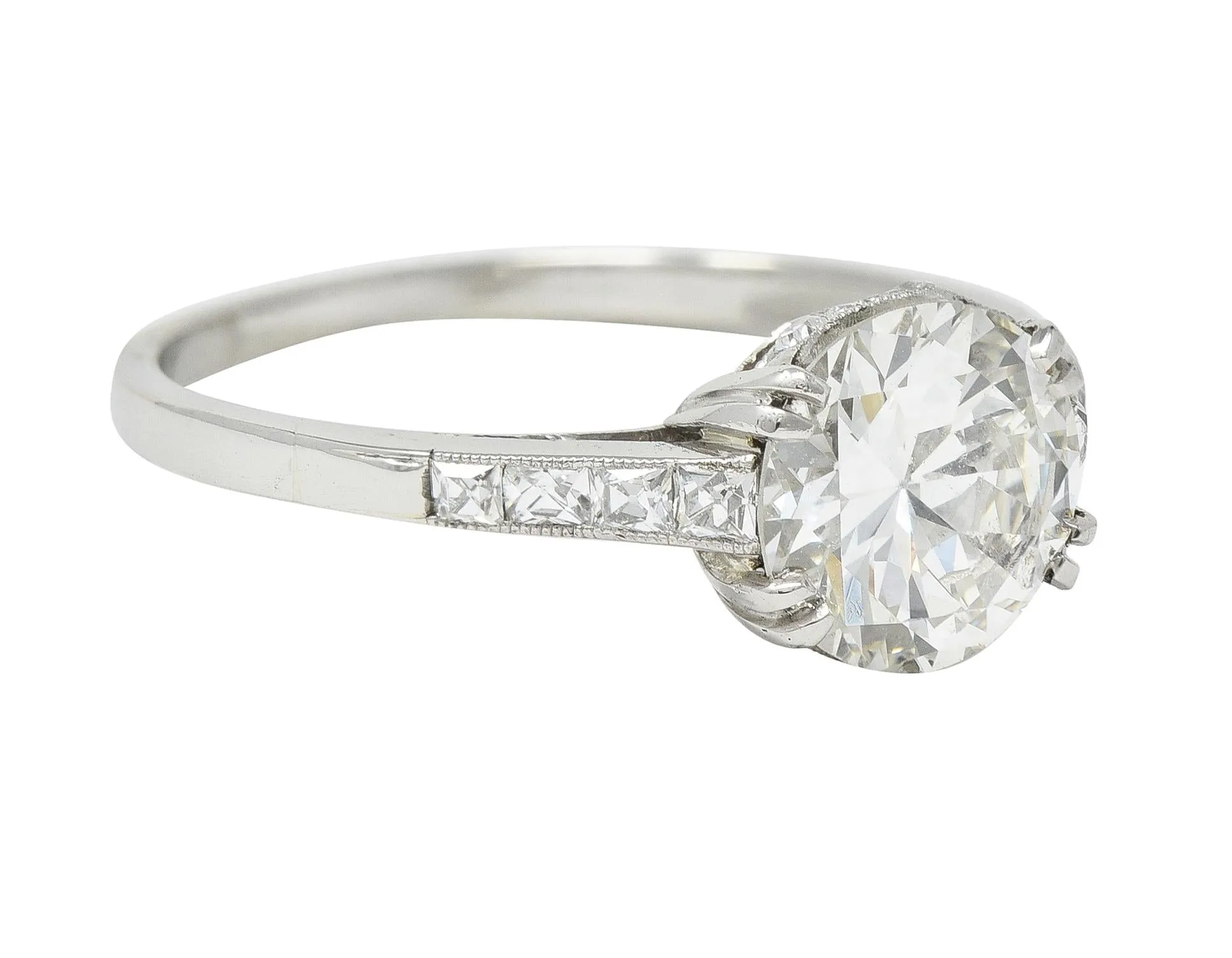 Art Deco 1.68 CTW Old European Cut Diamond Platinum Vintage Engagement Ring