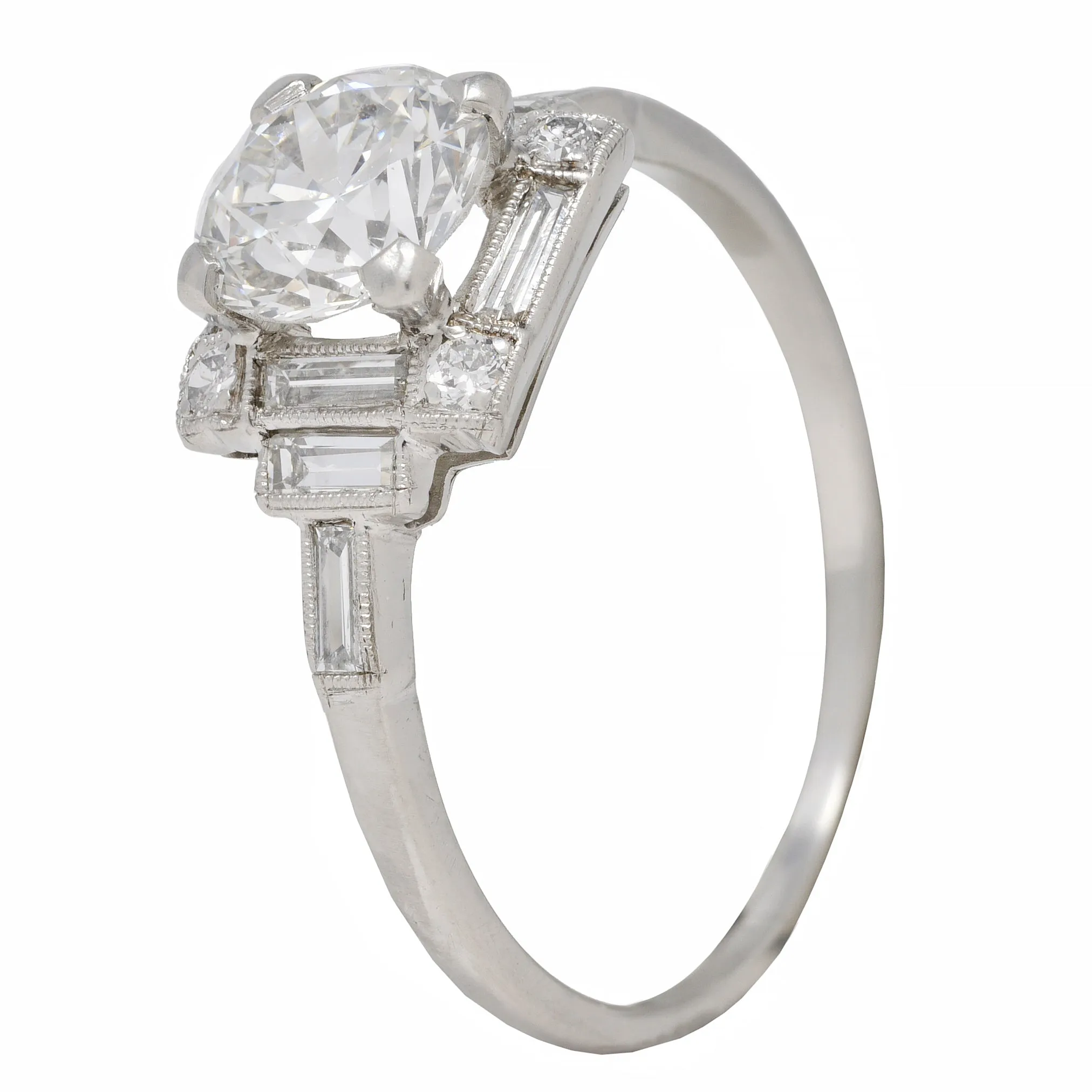 Art Deco 1.77 CTW Old European Diamond Platinum Square Cluster Vintage Engagement Ring