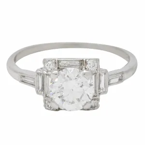 Art Deco 1.77 CTW Old European Diamond Platinum Square Cluster Vintage Engagement Ring