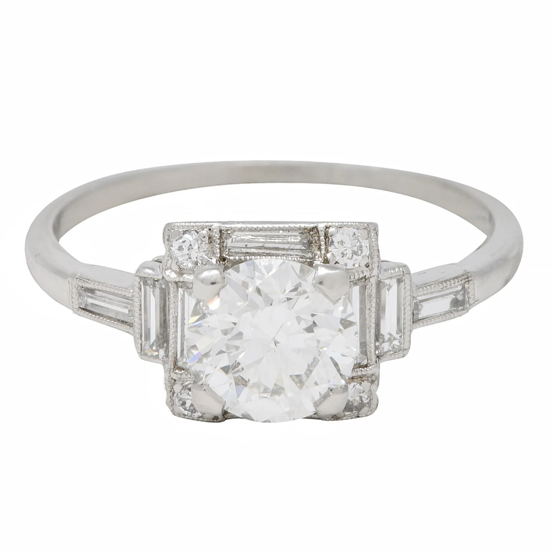 Art Deco 1.77 CTW Old European Diamond Platinum Square Cluster Vintage Engagement Ring