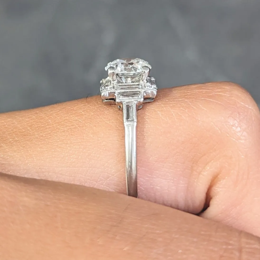 Art Deco 1.77 CTW Old European Diamond Platinum Square Cluster Vintage Engagement Ring