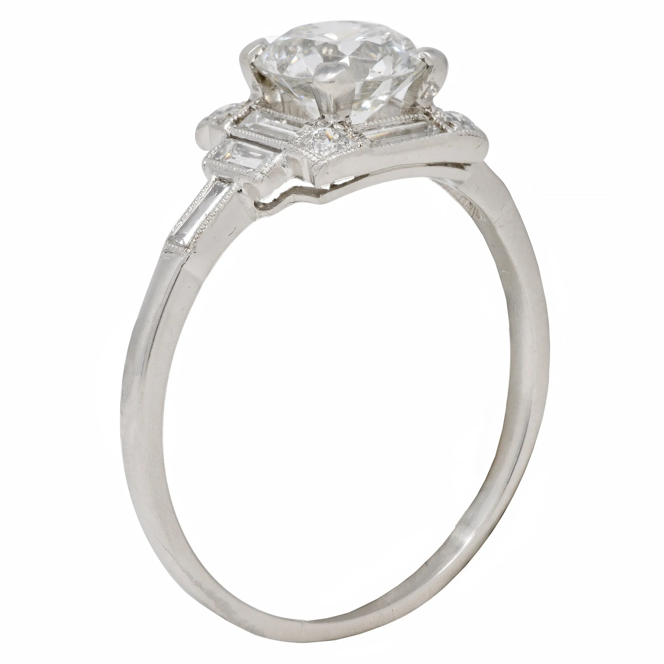 Art Deco 1.77 CTW Old European Diamond Platinum Square Cluster Vintage Engagement Ring