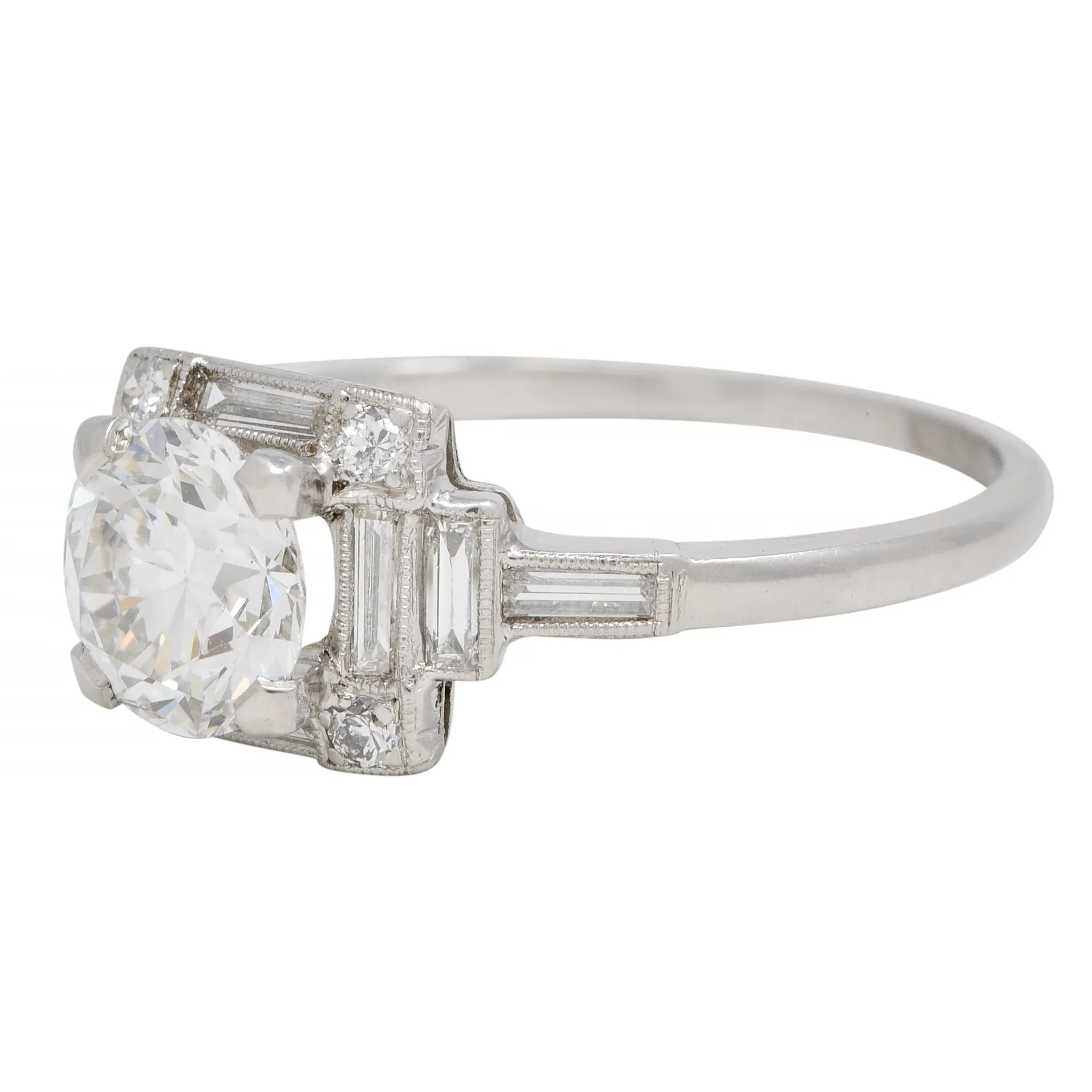 Art Deco 1.77 CTW Old European Diamond Platinum Square Cluster Vintage Engagement Ring