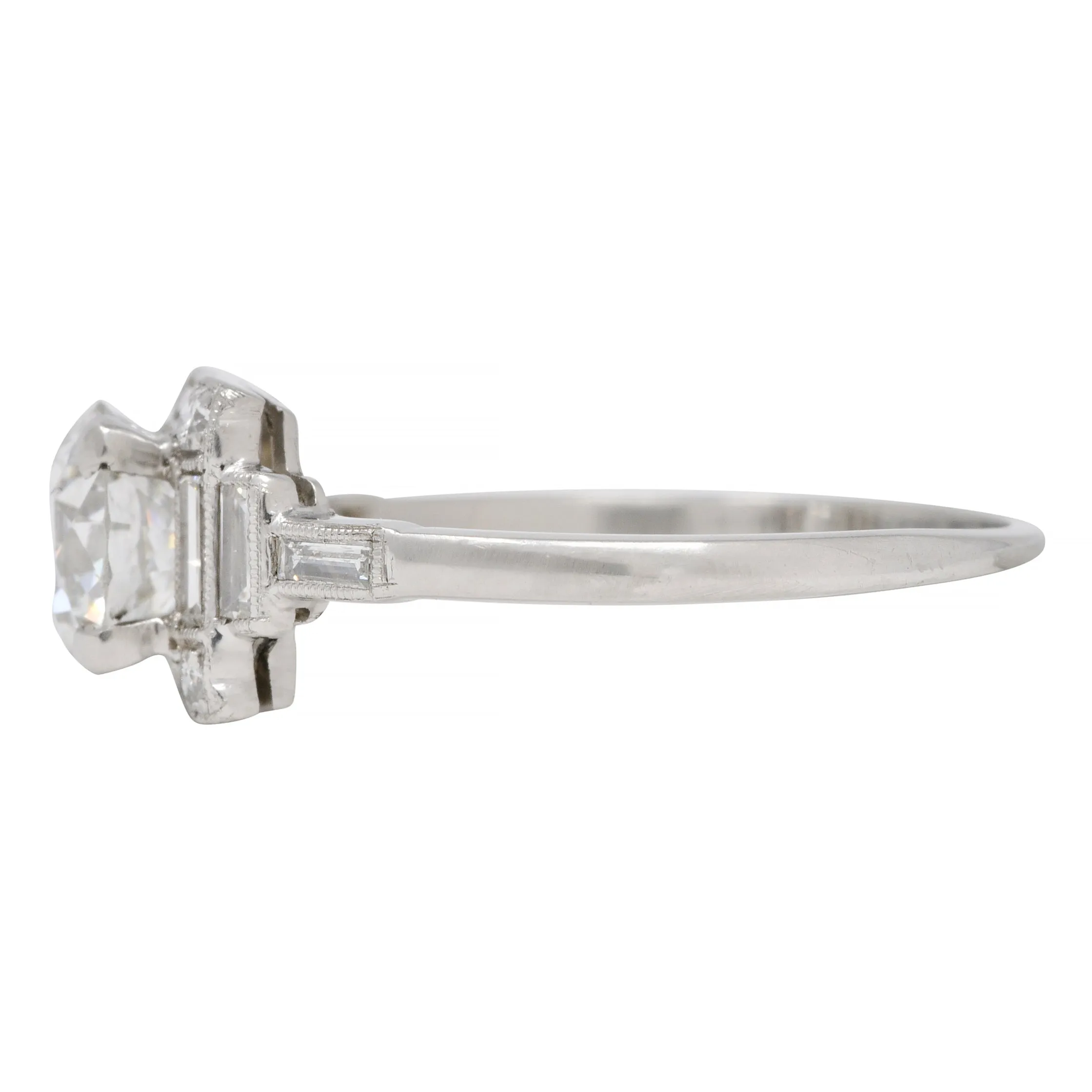 Art Deco 1.77 CTW Old European Diamond Platinum Square Cluster Vintage Engagement Ring