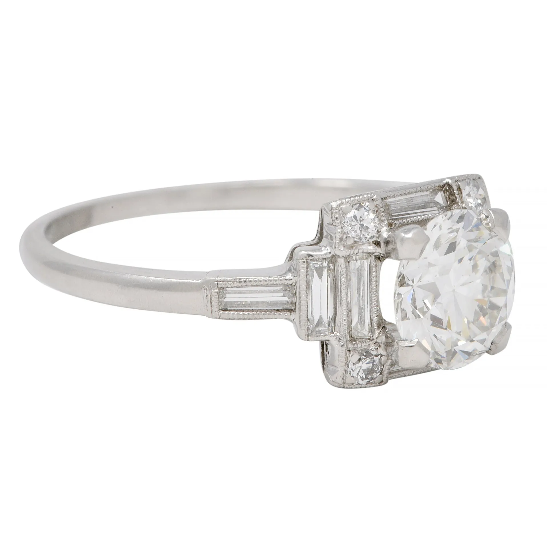 Art Deco 1.77 CTW Old European Diamond Platinum Square Cluster Vintage Engagement Ring