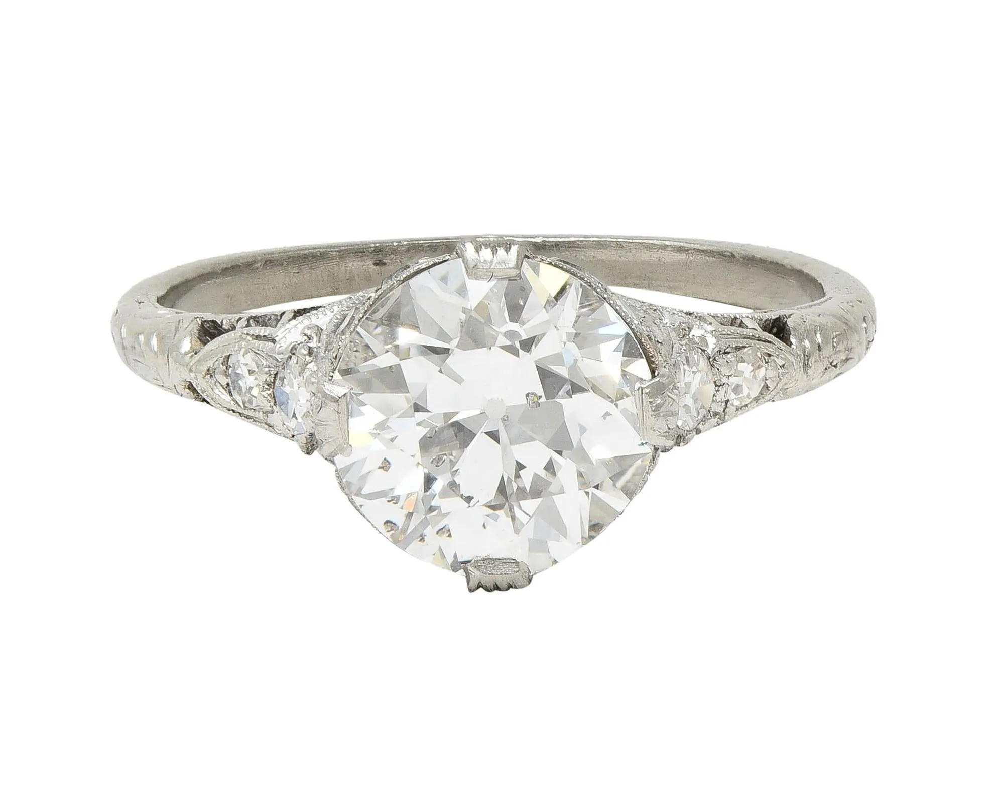 Art Deco 1.78 CTW Old European Diamond Platinum Vintage Engagement Ring GIA