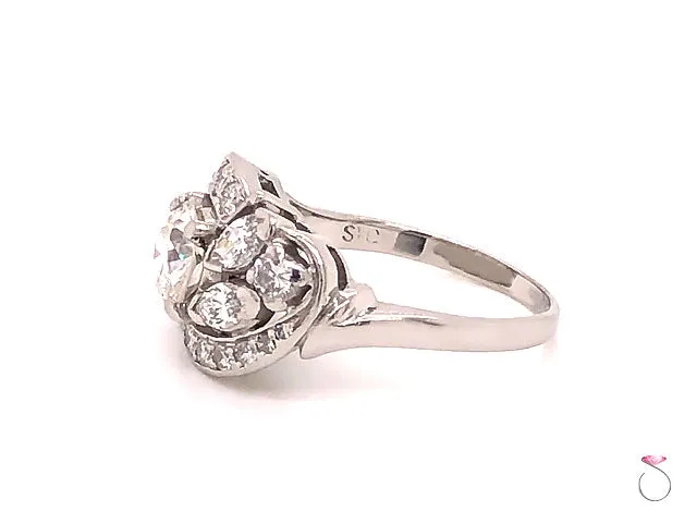 Art Deco 1.88 ct. I,VS1 Diamond Cluster Halo Platinum Engagement Ring