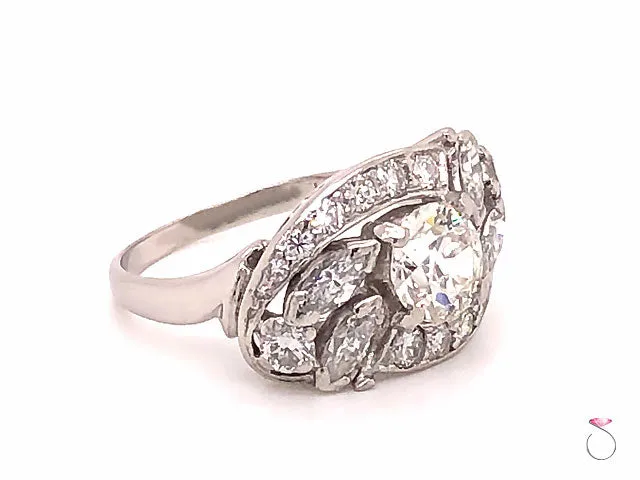 Art Deco 1.88 ct. I,VS1 Diamond Cluster Halo Platinum Engagement Ring