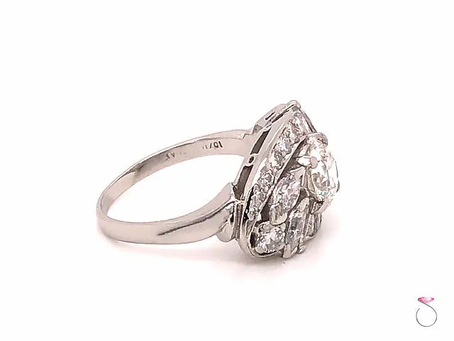 Art Deco 1.88 ct. I,VS1 Diamond Cluster Halo Platinum Engagement Ring