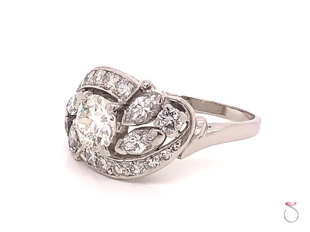 Art Deco 1.88 ct. I,VS1 Diamond Cluster Halo Platinum Engagement Ring