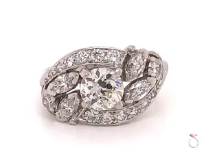 Art Deco 1.88 ct. I,VS1 Diamond Cluster Halo Platinum Engagement Ring