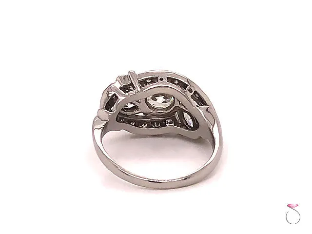 Art Deco 1.88 ct. I,VS1 Diamond Cluster Halo Platinum Engagement Ring