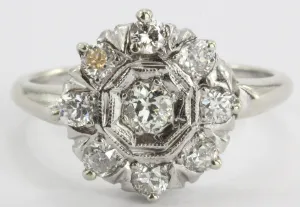 Art Deco 18K White Gold Old European Cut .35 CTW Diamond Engagement Ring