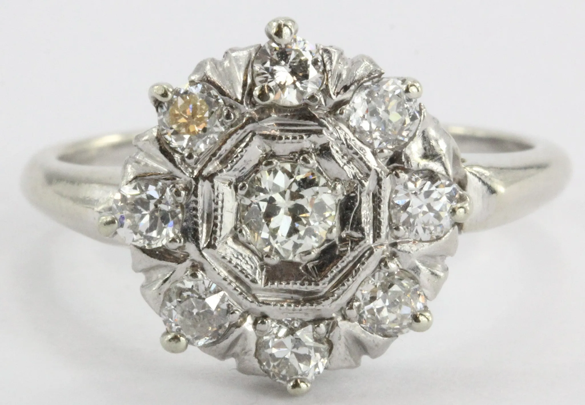 Art Deco 18K White Gold Old European Cut .35 CTW Diamond Engagement Ring