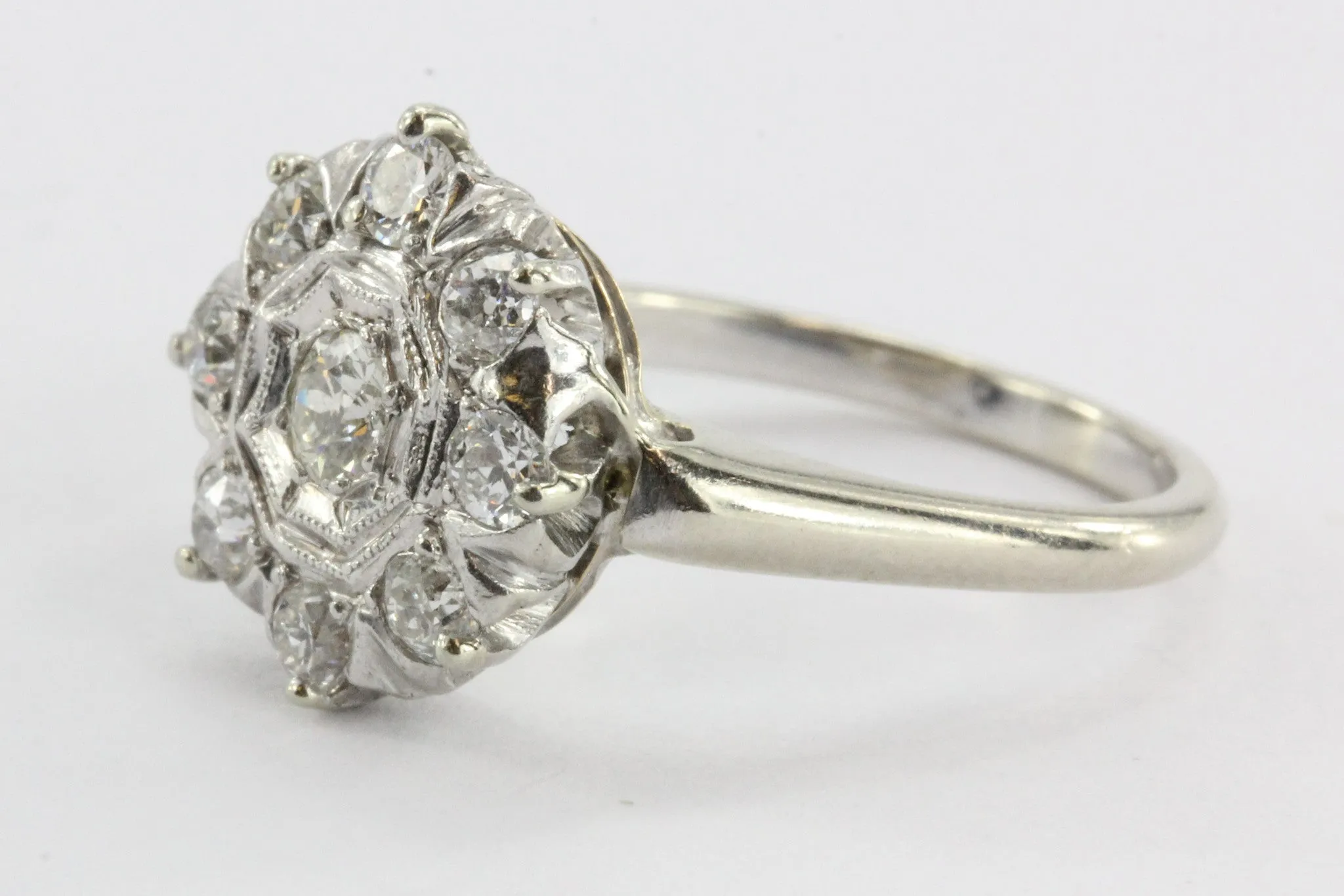 Art Deco 18K White Gold Old European Cut .35 CTW Diamond Engagement Ring