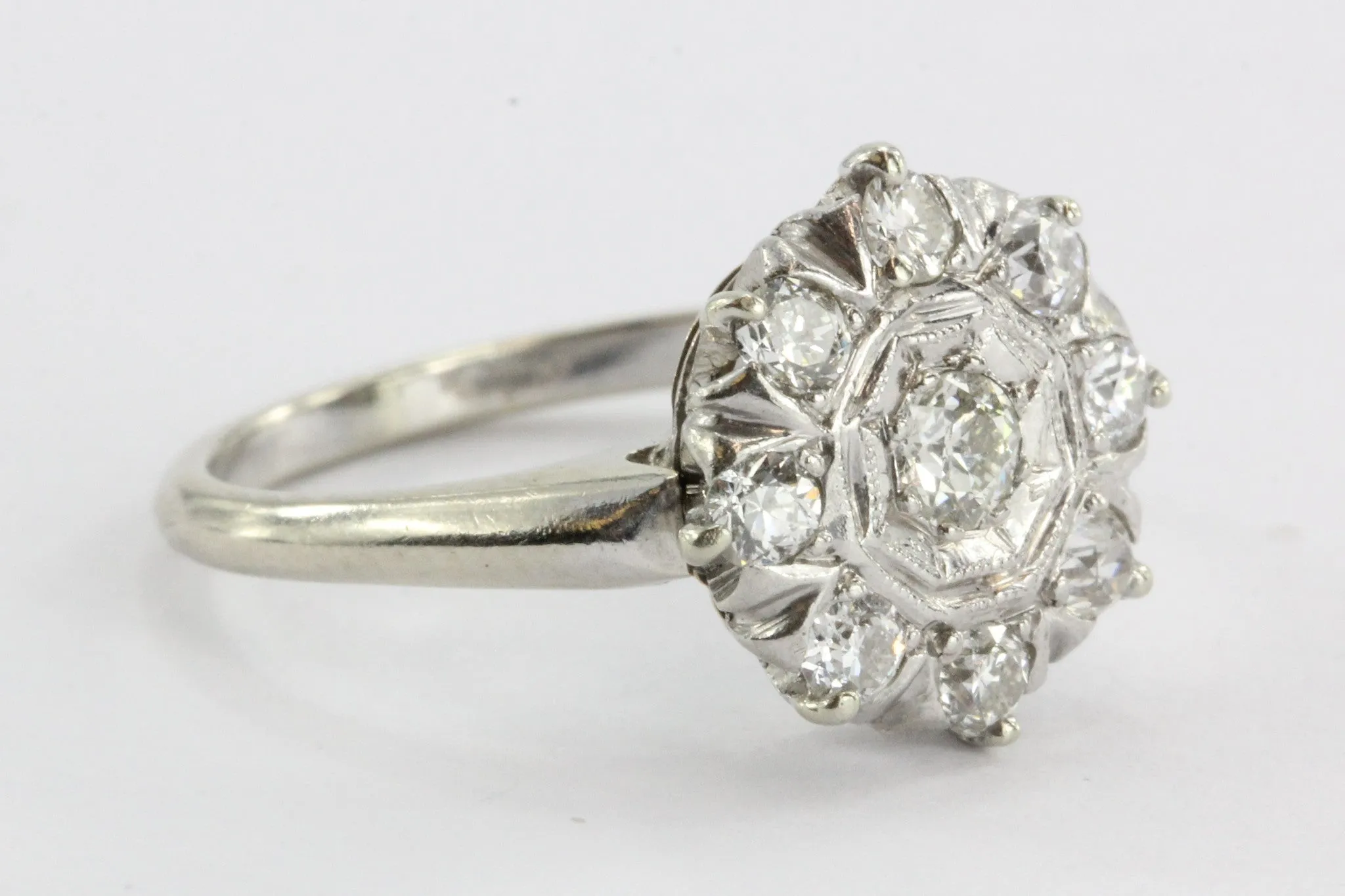 Art Deco 18K White Gold Old European Cut .35 CTW Diamond Engagement Ring