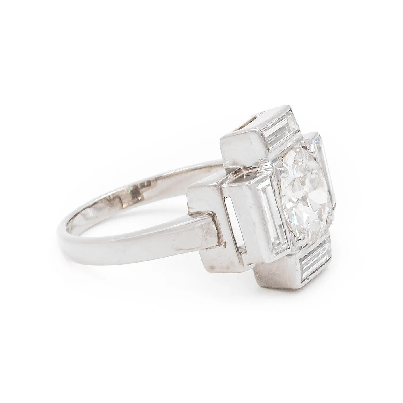 Art Deco 2.03 Ct. Old European Cut Diamond Geometric Engagement Ring