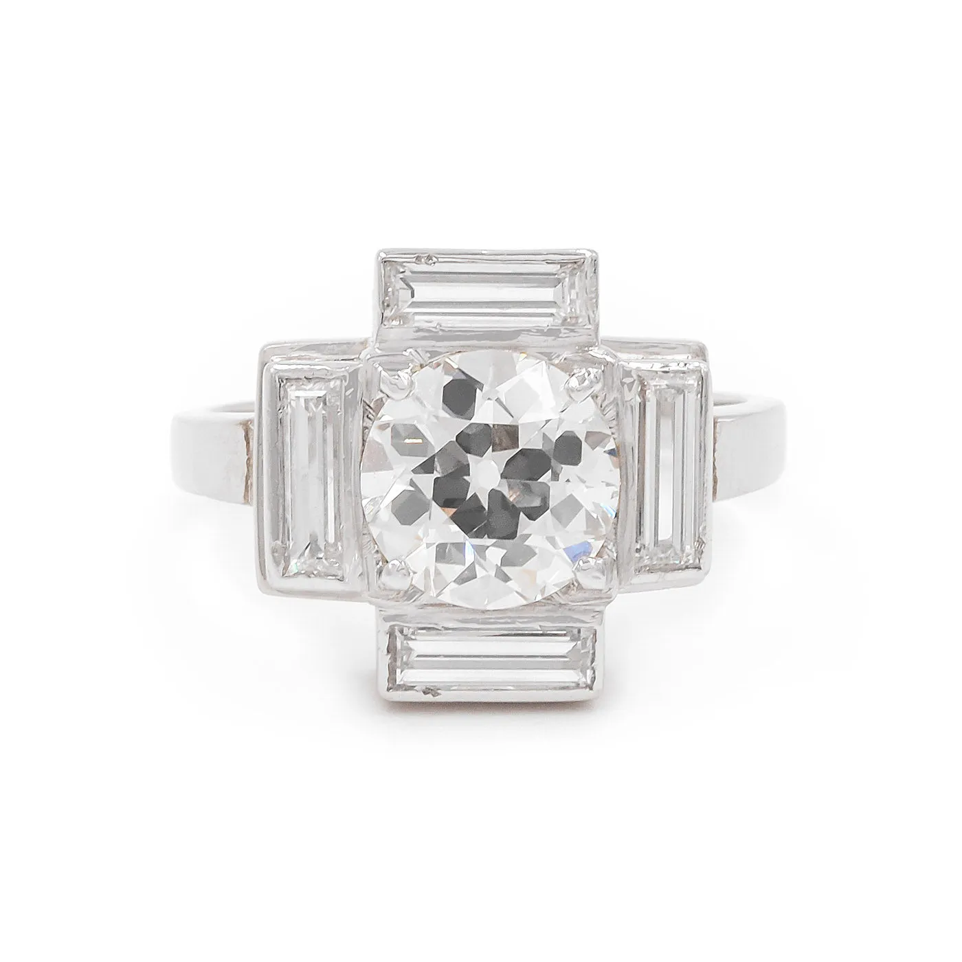 Art Deco 2.03 Ct. Old European Cut Diamond Geometric Engagement Ring