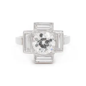 Art Deco 2.03 Ct. Old European Cut Diamond Geometric Engagement Ring