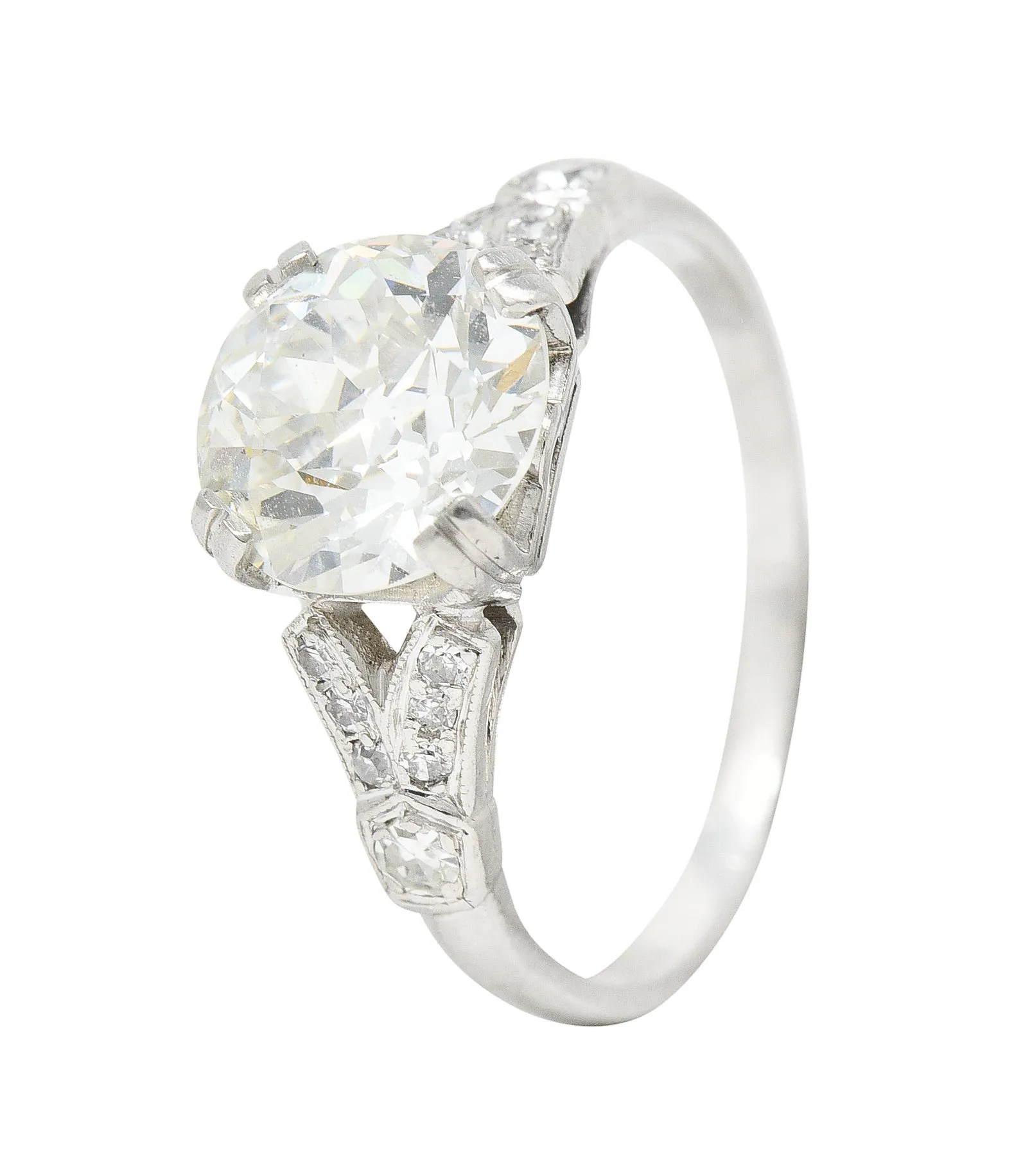 Art Deco 2.20 CTW Old European Cut Diamond Platinum Engagement Ring GIA