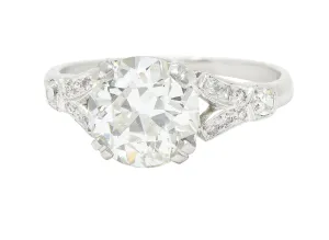 Art Deco 2.20 CTW Old European Cut Diamond Platinum Engagement Ring GIA