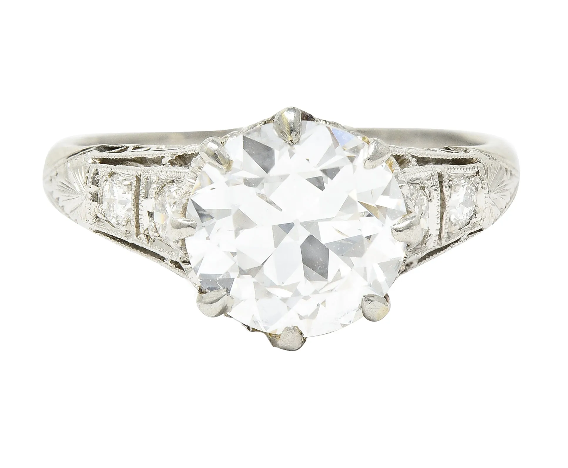 Art Deco 2.46 CTW Old European Cut Diamond Platinum Lotus Vintage Engagement Ring GIA