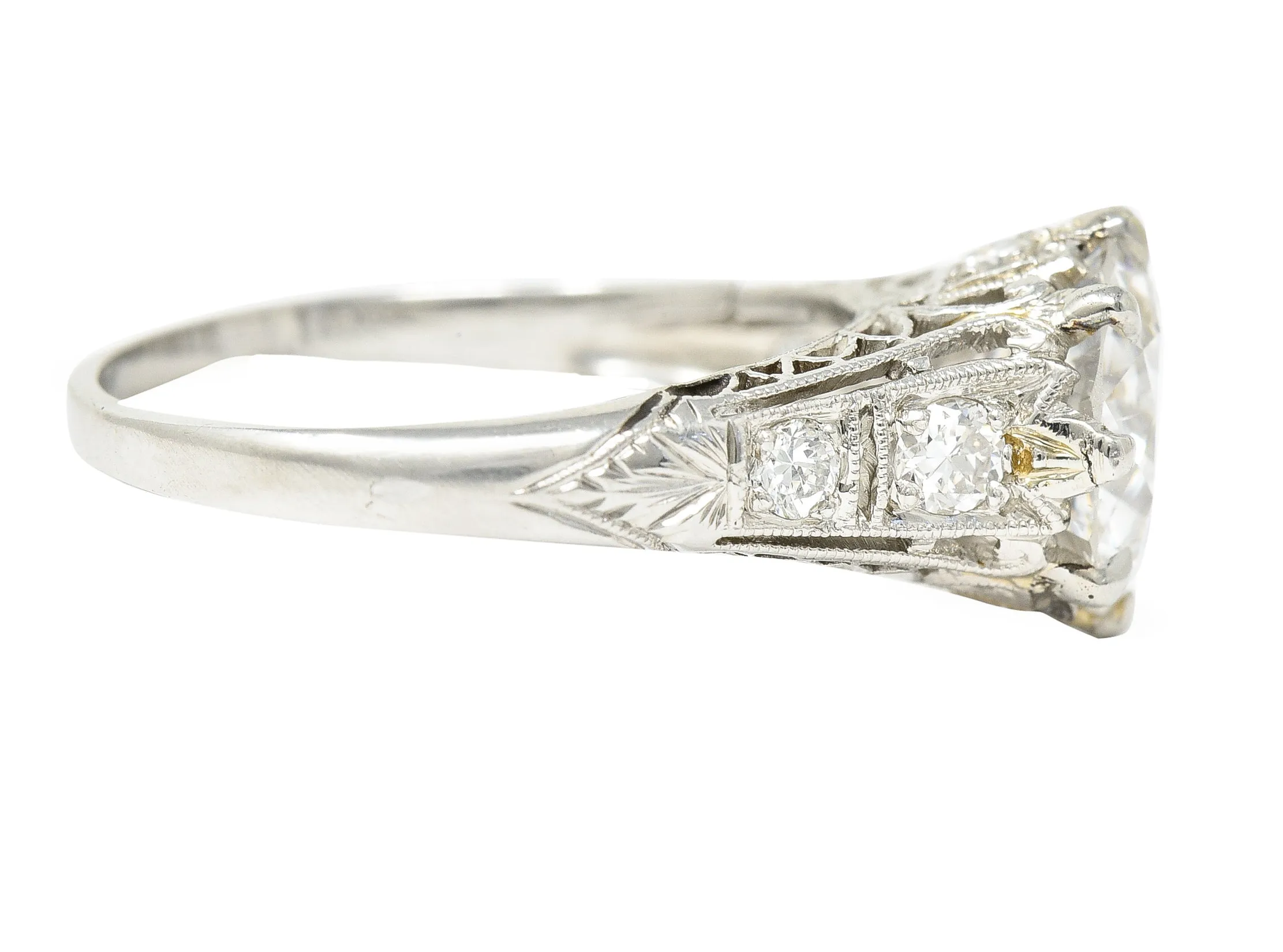 Art Deco 2.46 CTW Old European Cut Diamond Platinum Lotus Vintage Engagement Ring GIA