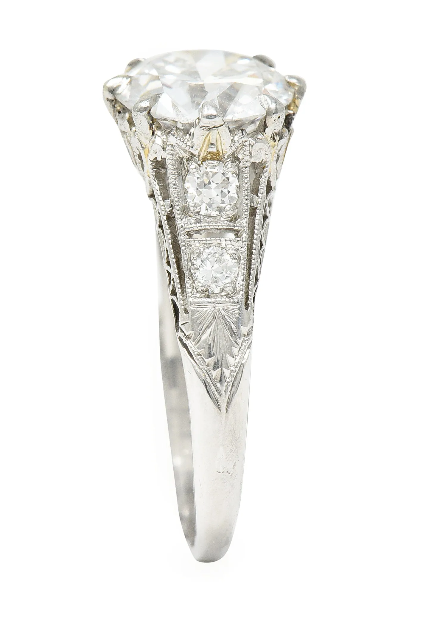 Art Deco 2.46 CTW Old European Cut Diamond Platinum Lotus Vintage Engagement Ring GIA