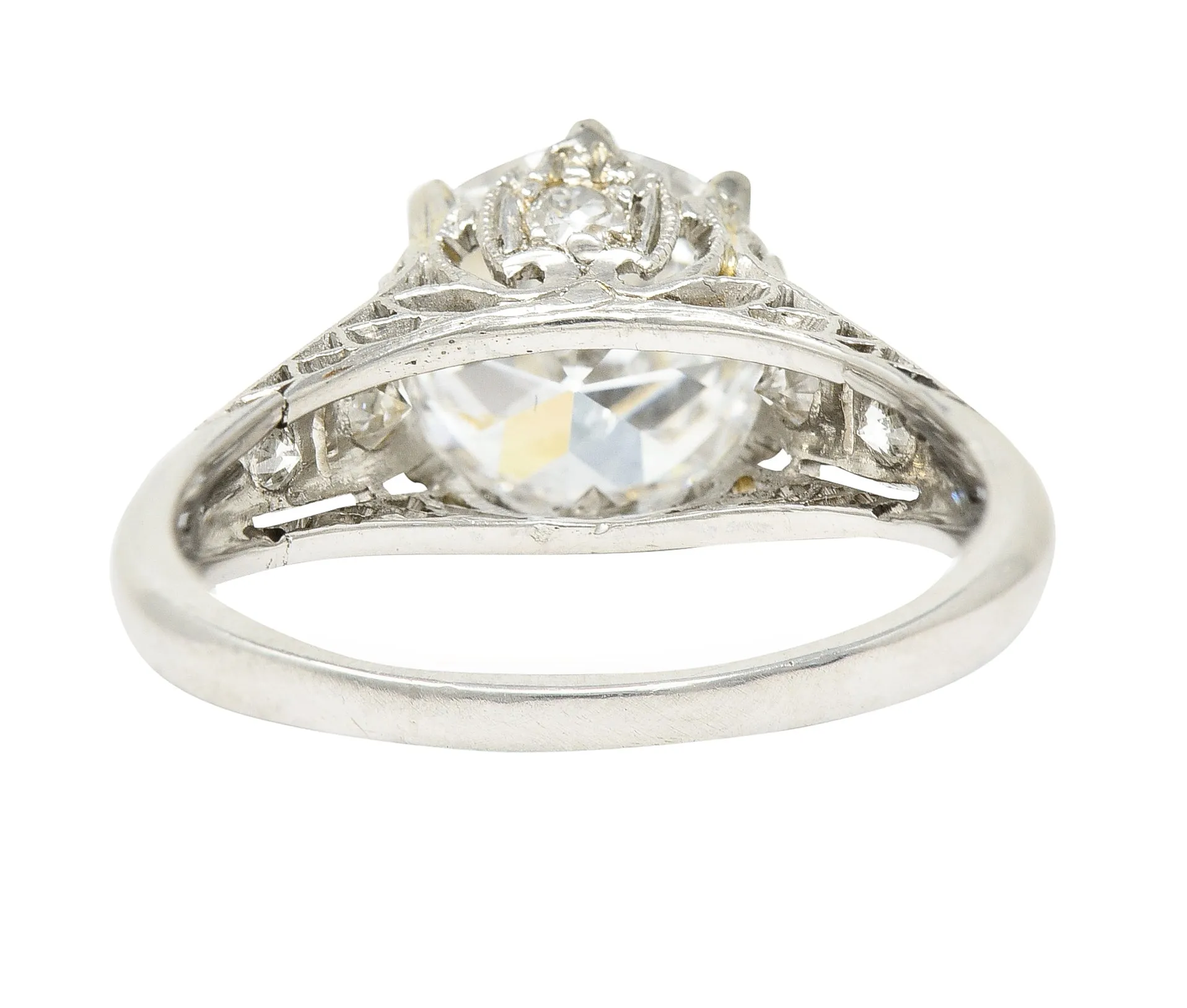 Art Deco 2.46 CTW Old European Cut Diamond Platinum Lotus Vintage Engagement Ring GIA