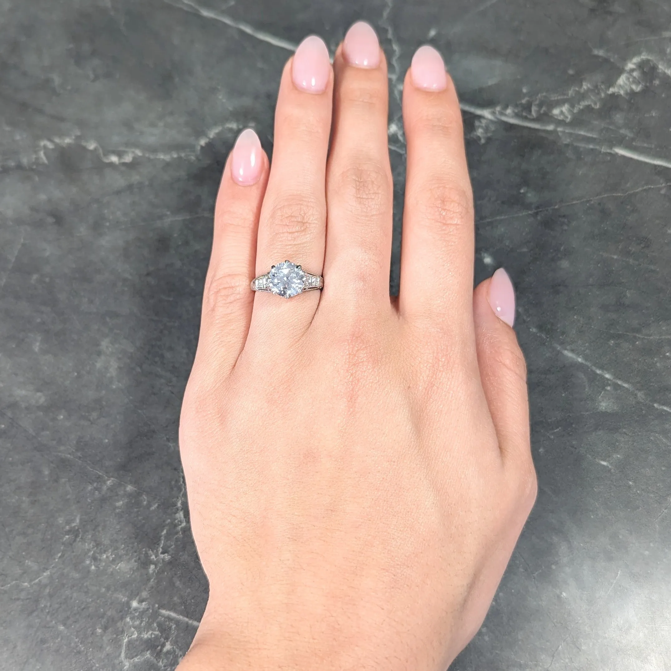 Art Deco 2.46 CTW Old European Cut Diamond Platinum Lotus Vintage Engagement Ring GIA