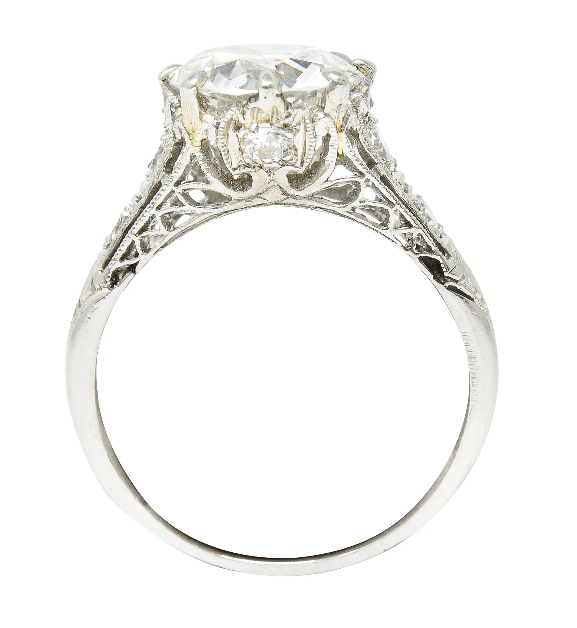 Art Deco 2.46 CTW Old European Cut Diamond Platinum Lotus Vintage Engagement Ring GIA