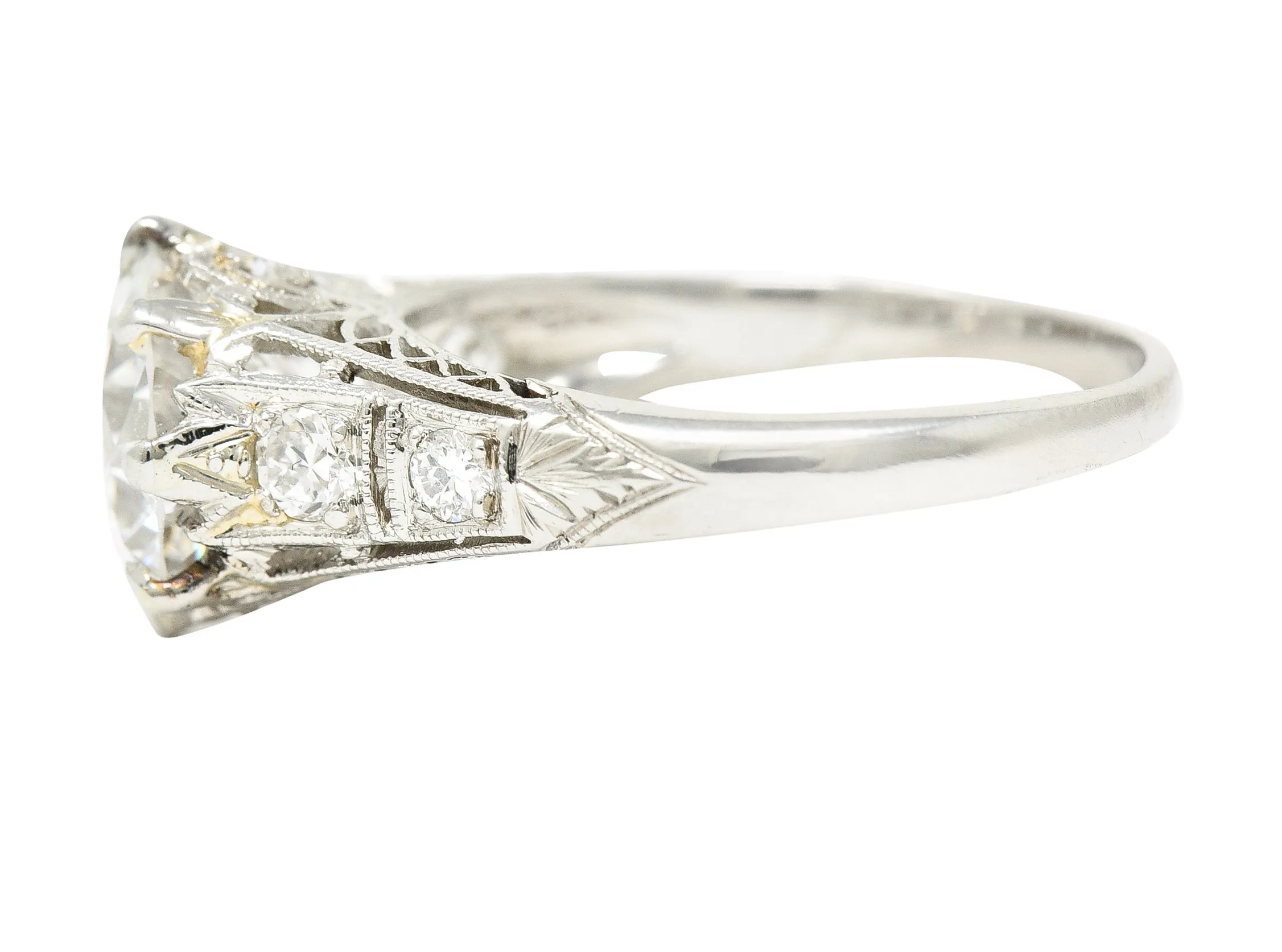 Art Deco 2.46 CTW Old European Cut Diamond Platinum Lotus Vintage Engagement Ring GIA