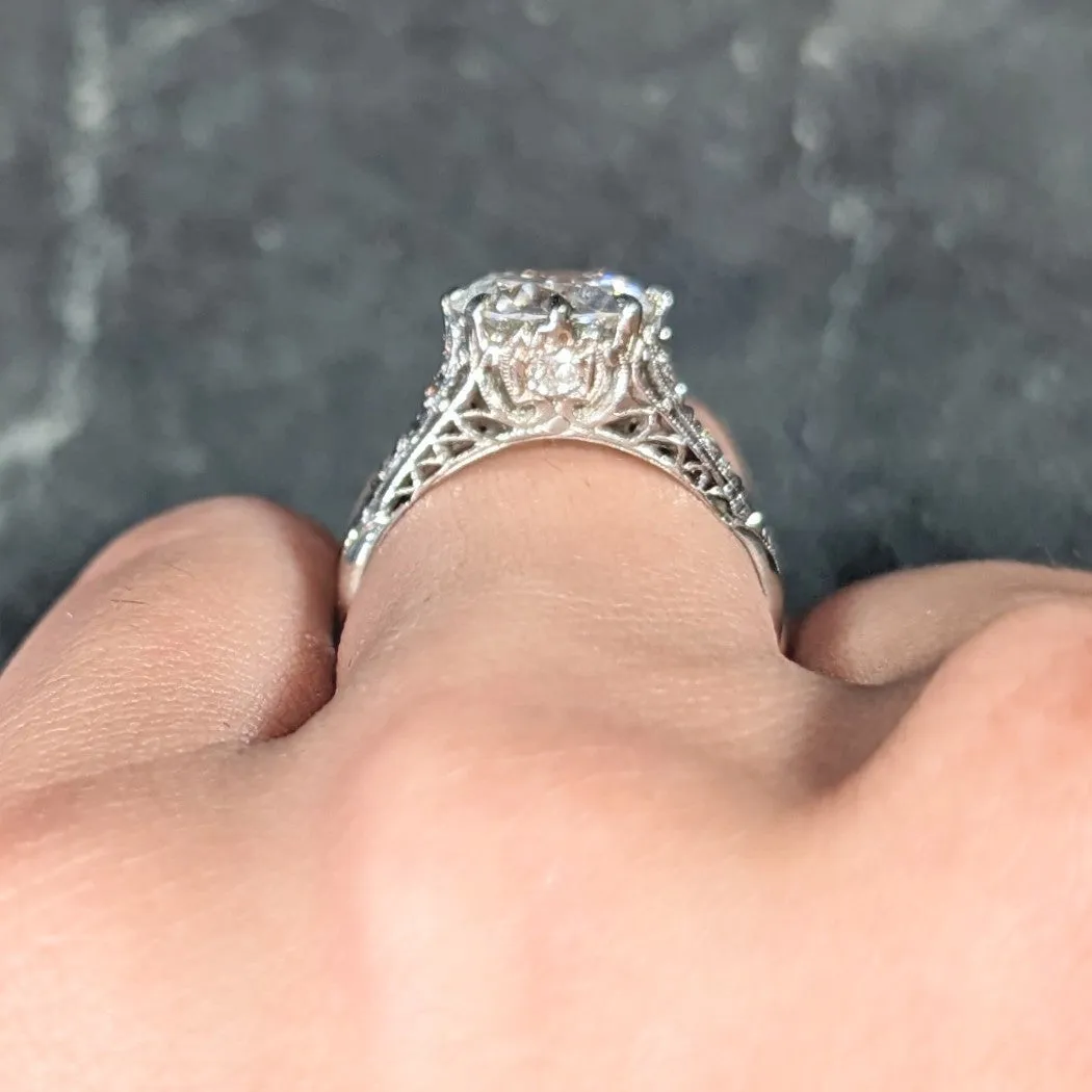 Art Deco 2.46 CTW Old European Cut Diamond Platinum Lotus Vintage Engagement Ring GIA