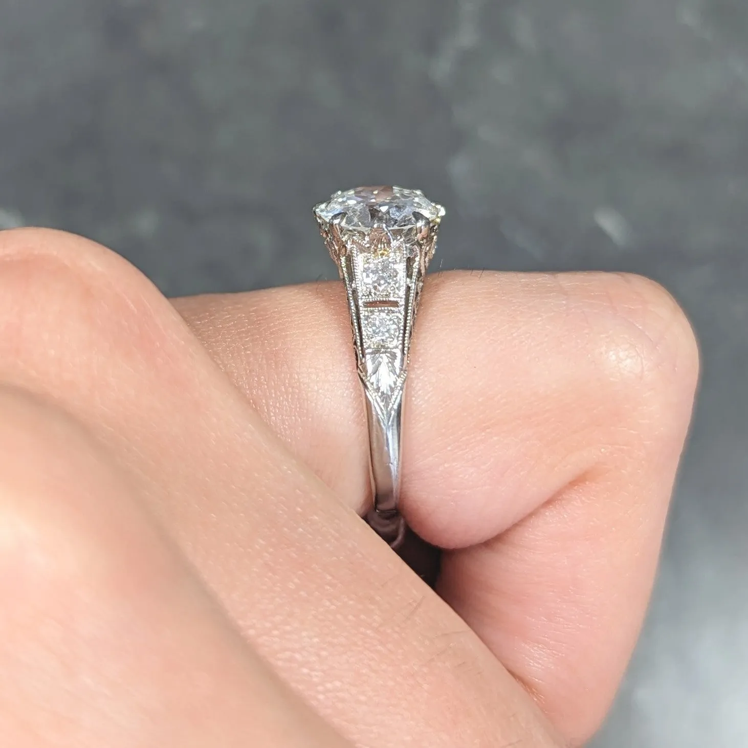 Art Deco 2.46 CTW Old European Cut Diamond Platinum Lotus Vintage Engagement Ring GIA