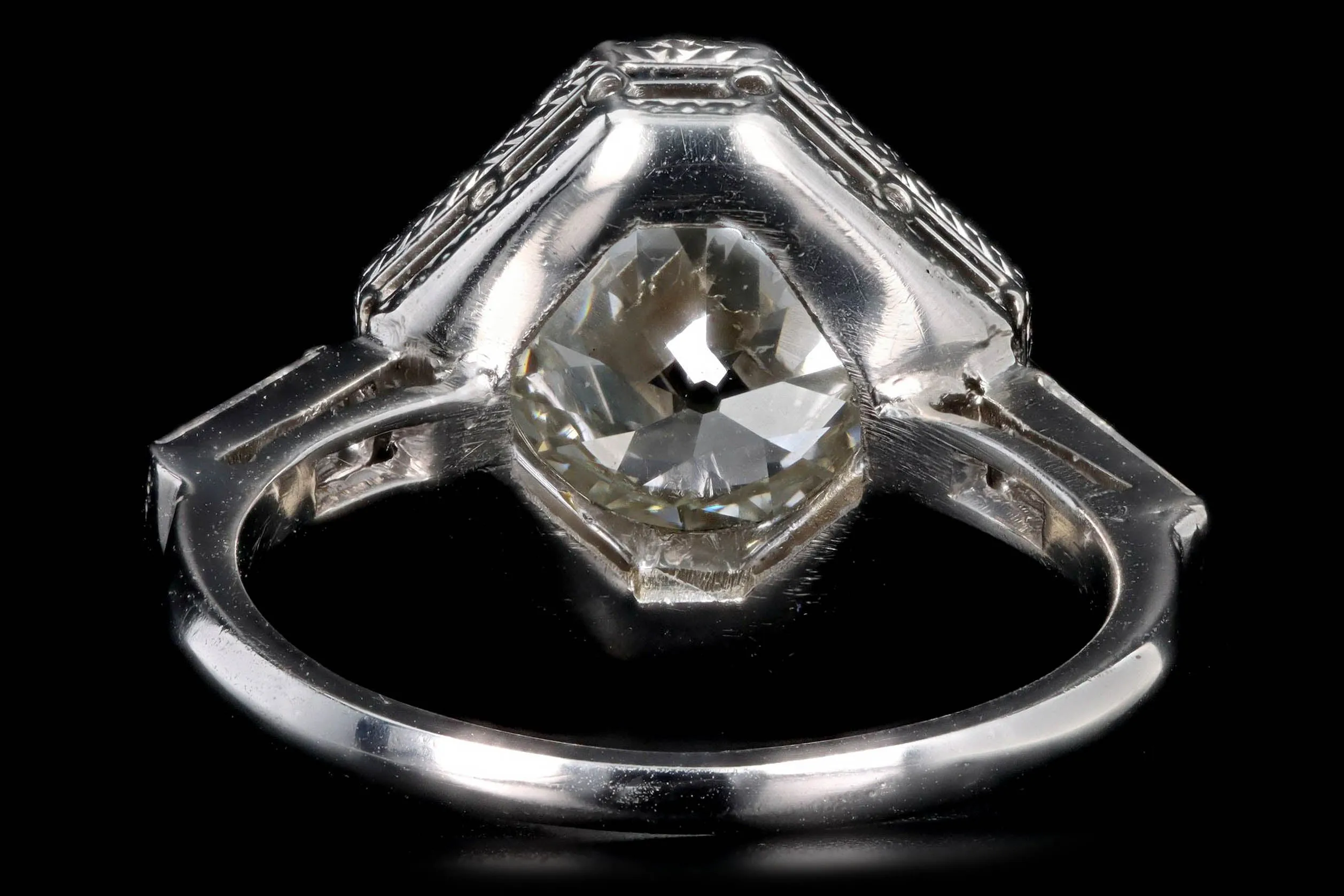 Art Deco 2.75 Carat Old European Diamond & Synthetic Sapphire Geometric Halo Engagement Ring GIA Certified