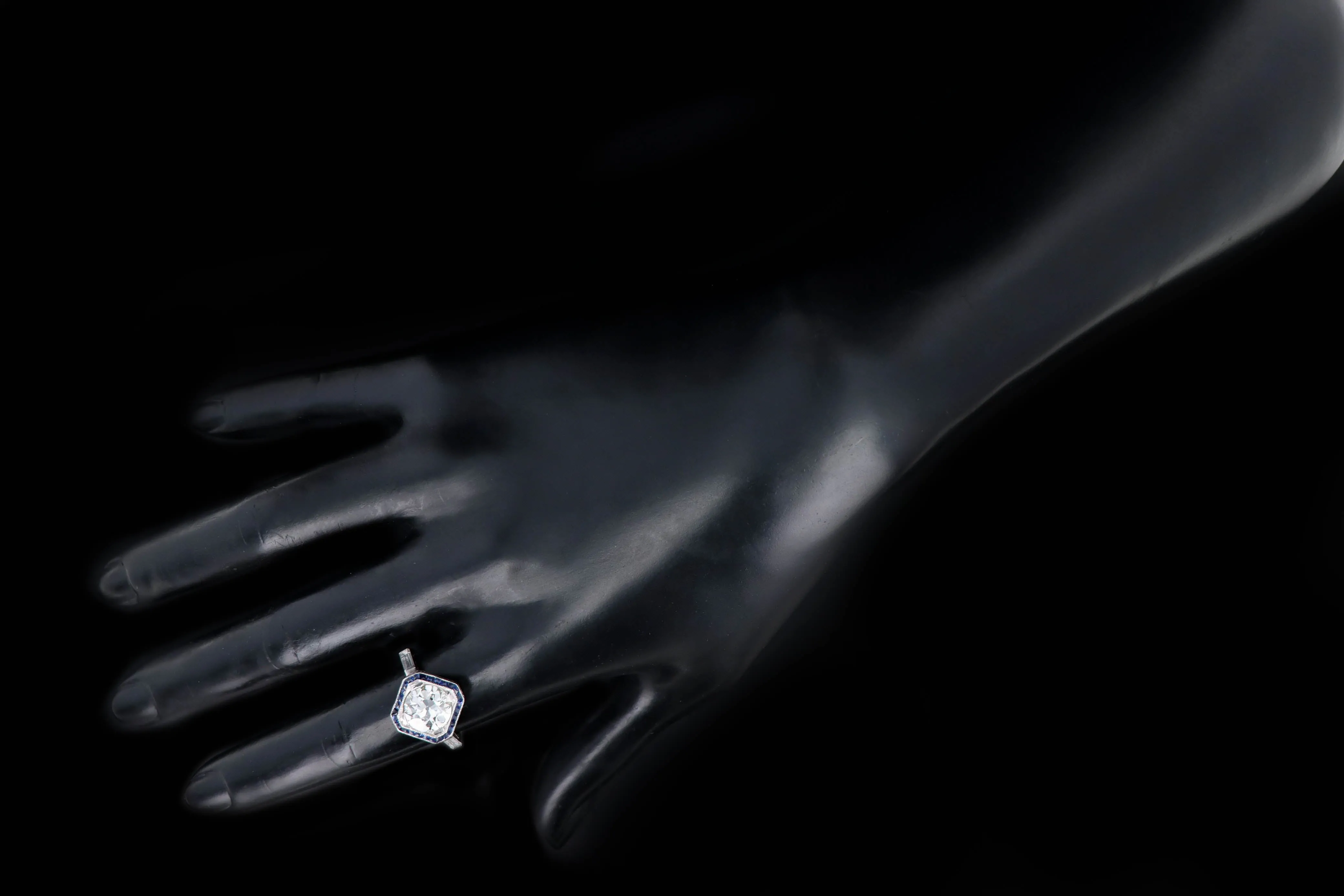 Art Deco 2.75 Carat Old European Diamond & Synthetic Sapphire Geometric Halo Engagement Ring GIA Certified
