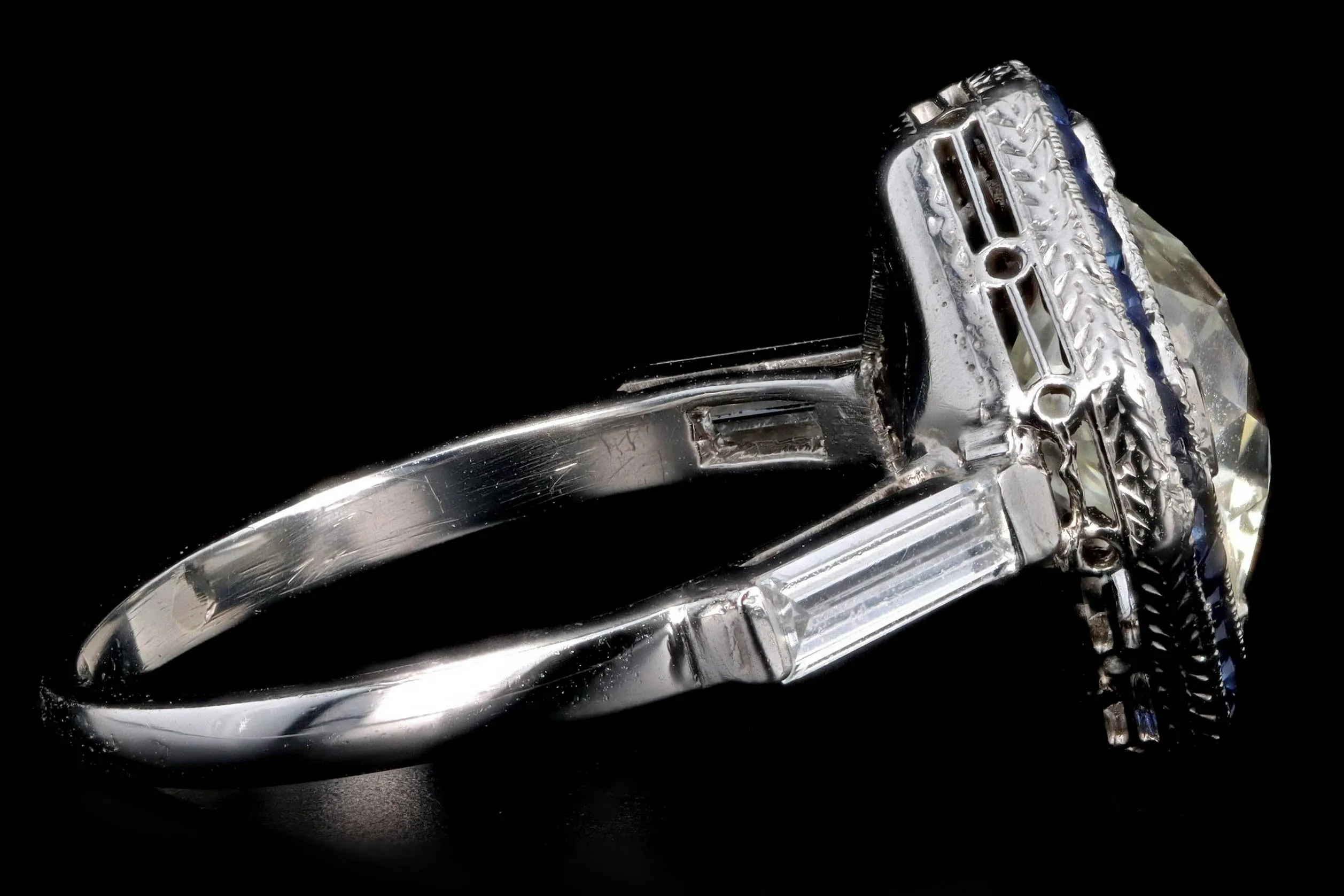 Art Deco 2.75 Carat Old European Diamond & Synthetic Sapphire Geometric Halo Engagement Ring GIA Certified