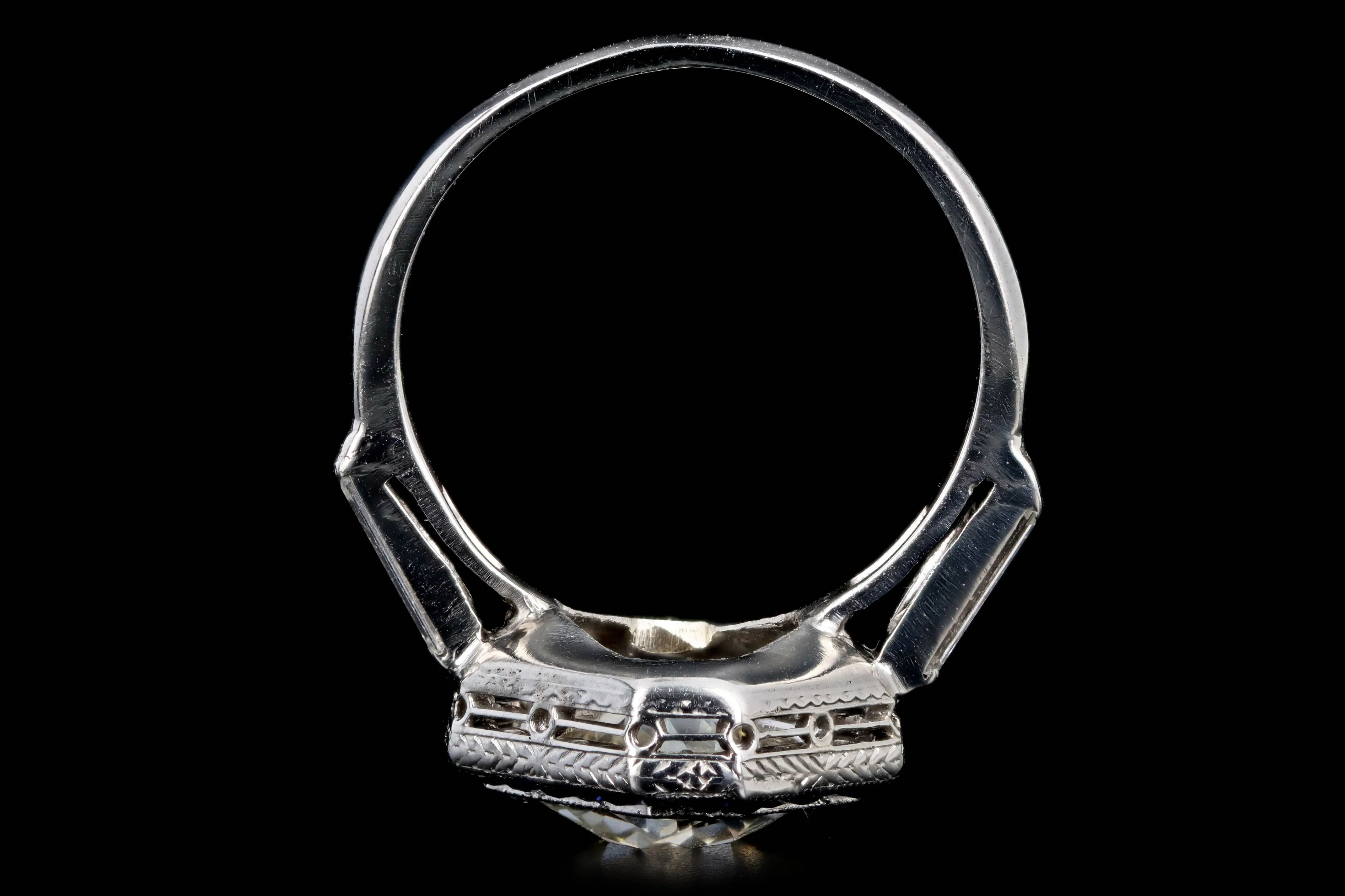 Art Deco 2.75 Carat Old European Diamond & Synthetic Sapphire Geometric Halo Engagement Ring GIA Certified