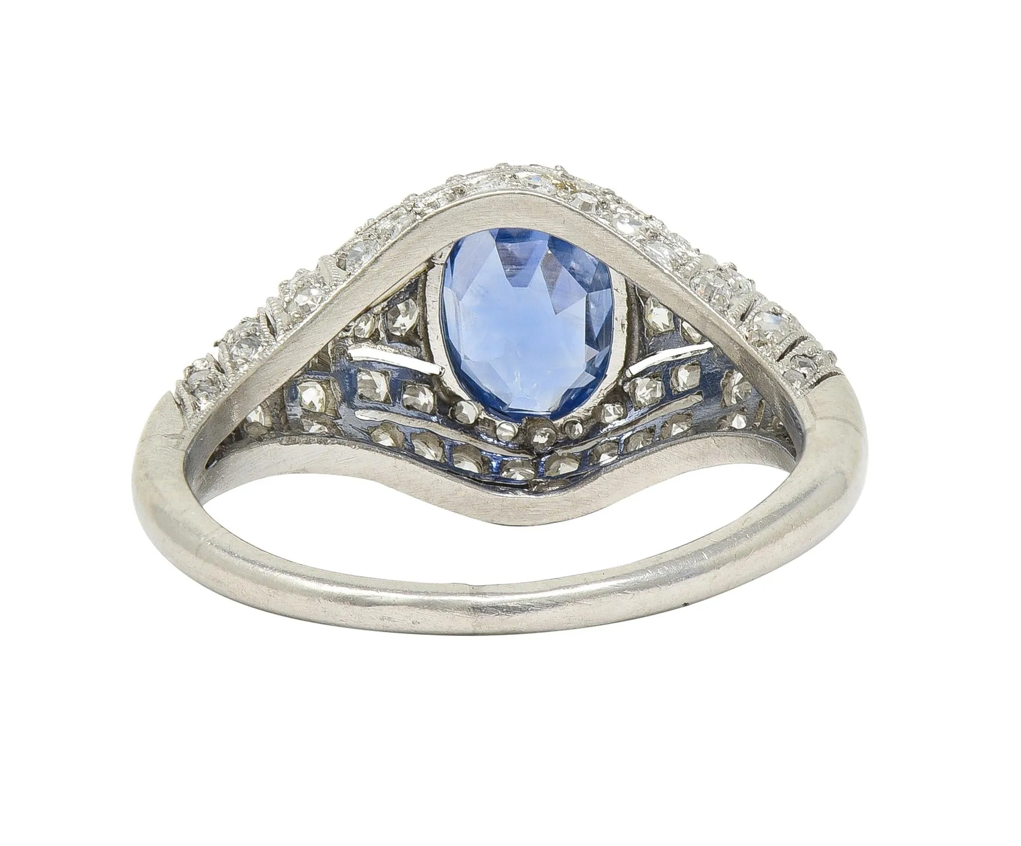 Art Deco 3.00 CTW No Heat Ceylon Blue Sapphire Diamond Platinum Bombé Vintage Ring GIA