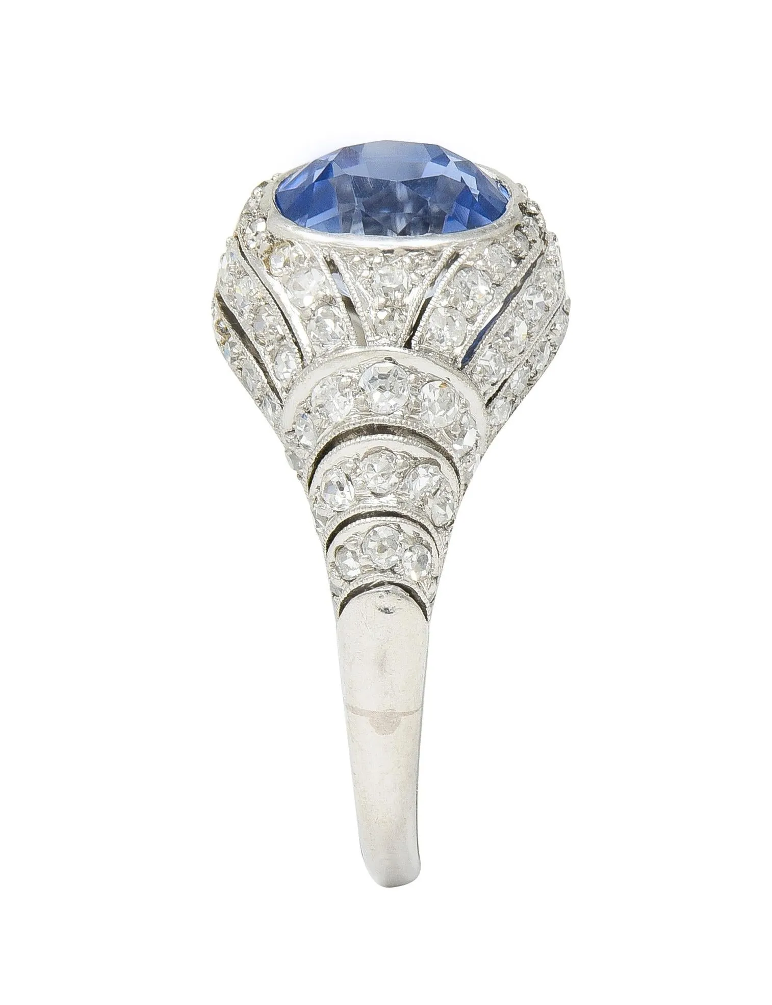 Art Deco 3.00 CTW No Heat Ceylon Blue Sapphire Diamond Platinum Bombé Vintage Ring GIA