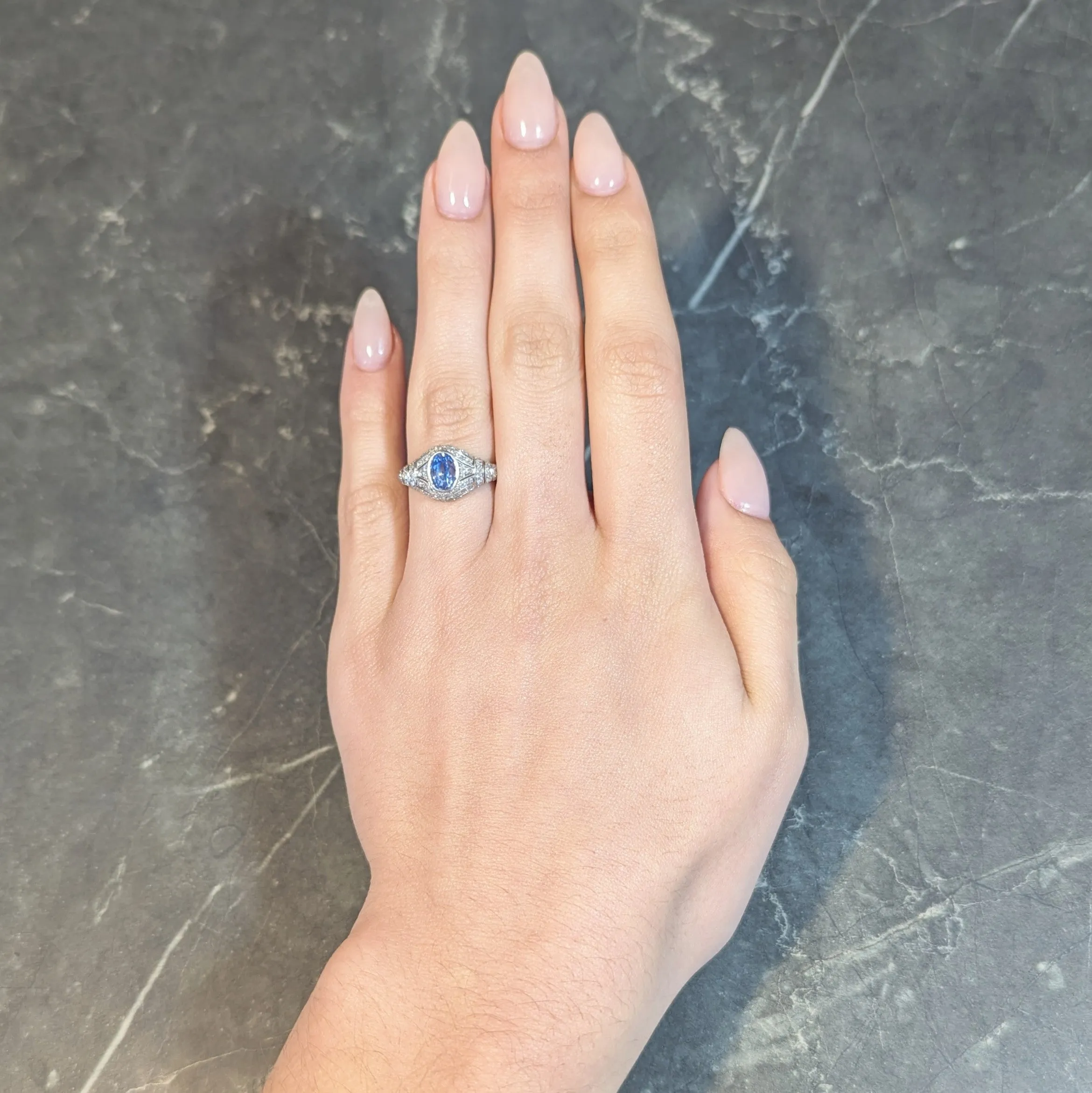 Art Deco 3.00 CTW No Heat Ceylon Blue Sapphire Diamond Platinum Bombé Vintage Ring GIA