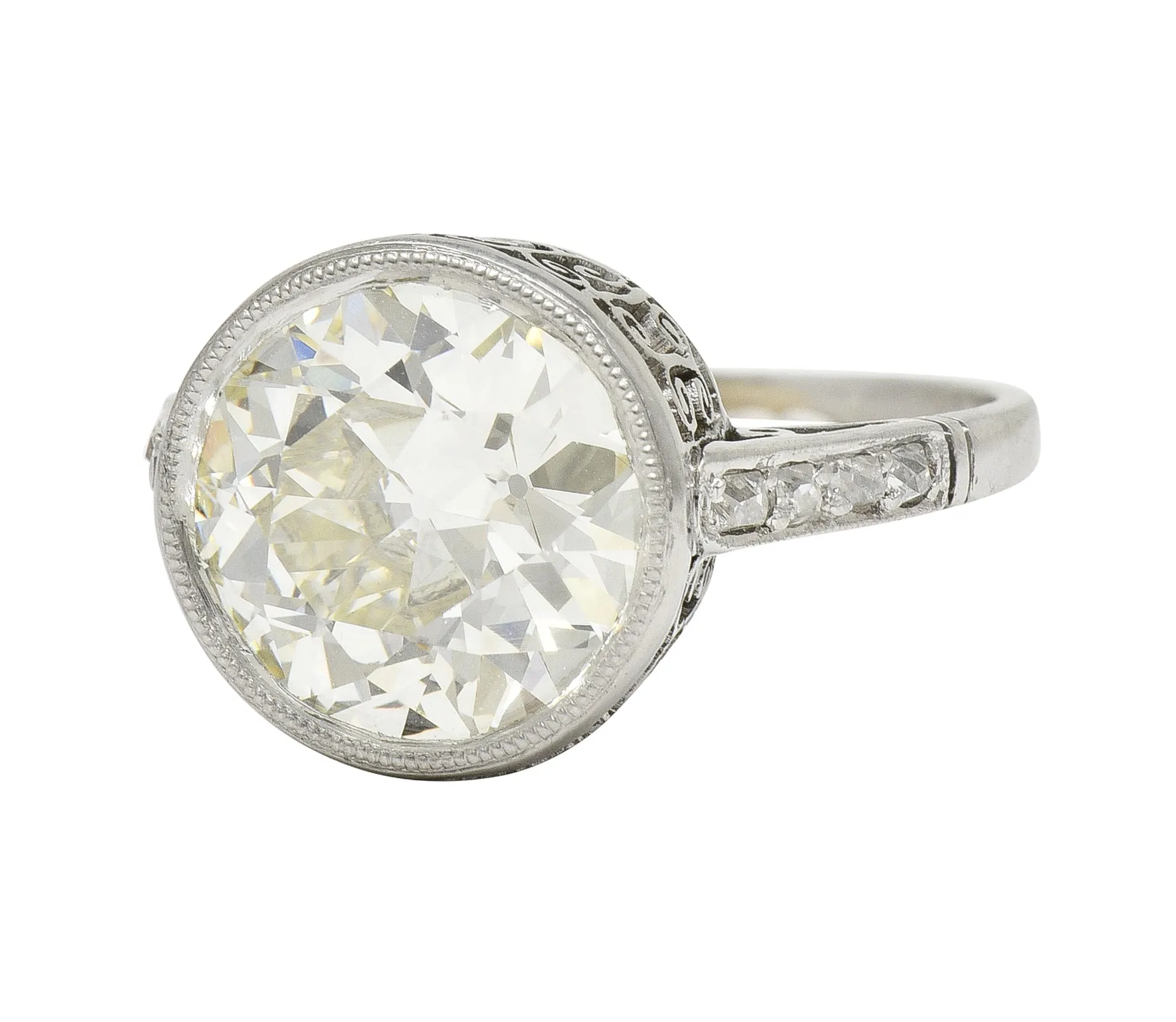 Art Deco 3.22 CTW Old Eurpean Cut Diamond Platinum Scroll Bezel Vintage Engagement Ring GIA