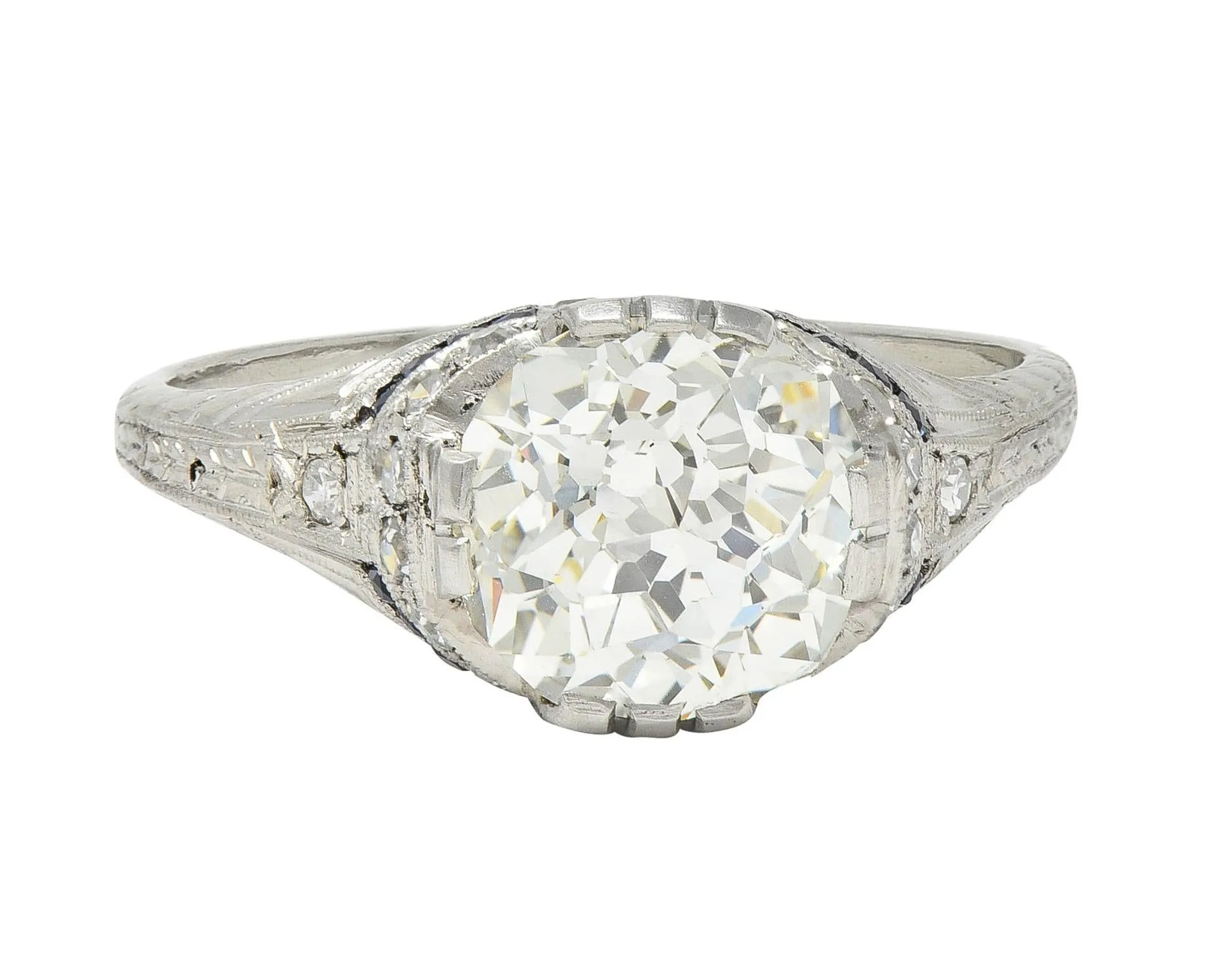 Art Deco 3.29 CTW Jubilee Diamond Sapphire Platinum Vintage Engagement Ring GIA