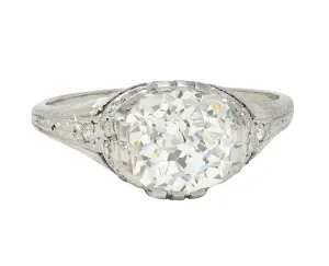 Art Deco 3.29 CTW Jubilee Diamond Sapphire Platinum Vintage Engagement Ring GIA